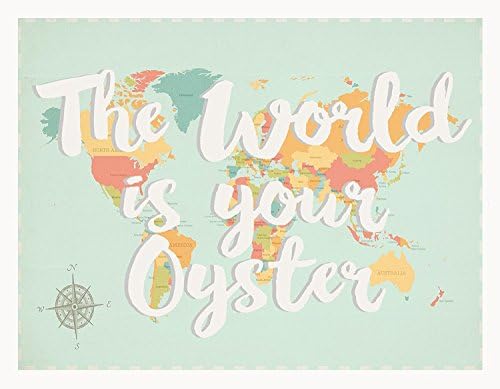 Карта на Света, The World is Your Oyster, Печат 05x07 Инча, Детска Стенни Карта, Карта на света Дете, Интериор на детска градина, Пътуване, Стенни графики в детска градина, трета пола Неутрална Детска