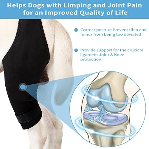 Наколенник Noillow за кучета, Превръзка за краката на кучето при разтягане на ставните връзки на ACL, артрит - Запазва става на топлина и стабилност, Превръзка за вывихивания капачката на коляното на гърба на трите