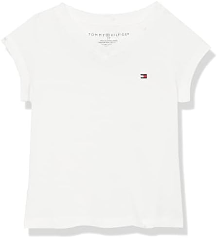 Однотонная тениска с V-образно деколте и къс ръкав Tommy Hilfiger за момичета, бродирани логото и дизайн, без етикети, Ультрамягкая удобна кацане