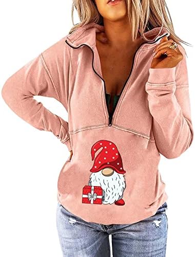 Шусуен Коледна жена с дълъг ръкав 1/4 цип на яката спад на рамото на големи тромави hoody пуловер пуловер