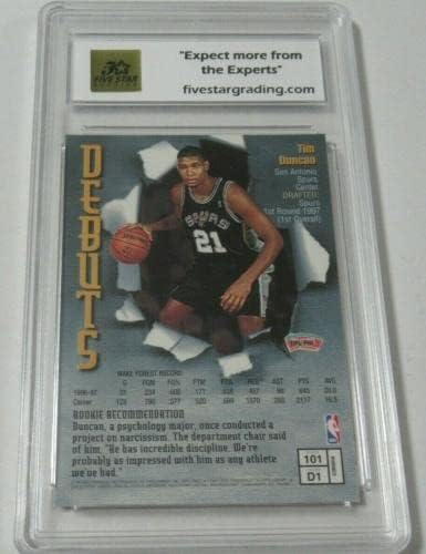 1997-98 най-Добрите Баскетболни 101 Карти начинаещ Тим Данкана Topps Rc Fsg Gem Mt 10 - Баскетболни карта начинаещ