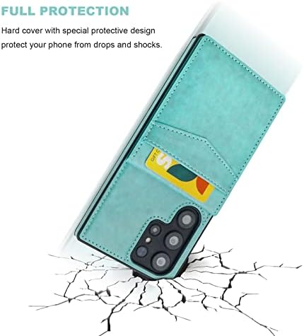 Чанта-портфейл KIHUWEY за Samsung Galaxy S23 Ultra Case с държач за кредитни карти, панти Кожена поставка Премиум-клас с Магнитна закопчалка, Сверхпрочный Защитен калъф за Samsung Galaxy S23 Ultra 6,8 (зелен)
