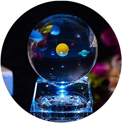 3D Кристална топка с модела на Слънчевата система и на основата на led лампи, Прозрачен 80 мм (3,15 инча) Кристална топка на Слънчевата система, най-Добрият подарък за рож?