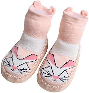 Обувки за бебета подметка, Обувки за деца с Анимационни любимци принтом, Нескользящие Дишащи Чорапи, Чорапи-пързалки За момичета, Размер на 5 (Розов 6 месеца)