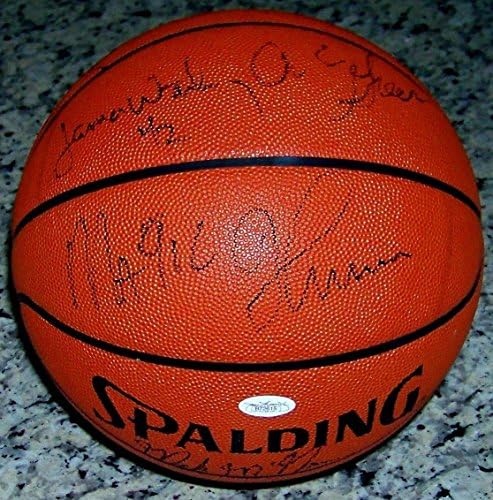 1989-90 Отборът на Лос Анджелис Лейкърс Подписа Баскетболен договор с Мэджиком Джонсън, Джеймс Уорти JSA - Баскетболни топки с автографи