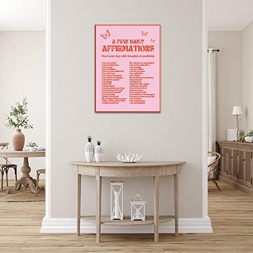Lianxiaw дневни утвърждения Розови плакати за стая естетически, Модерен естетически щампи положителни утвърждения стенен ретро естетиката плакат с червена папийонка. (12x16 инча, без рамка)