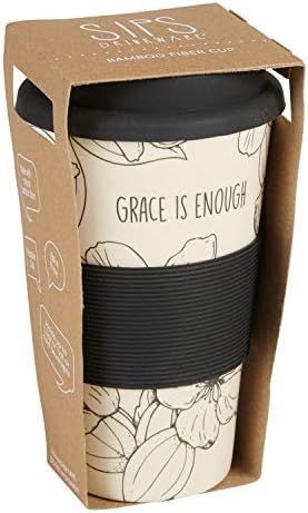 Creative Brands Travel Mug - Пътна Кафеена чаша с капак и ръкав от бамбуково влакно, чаша, без да се разлива от Faithworks, 13 Грама, His Grace Is Enough