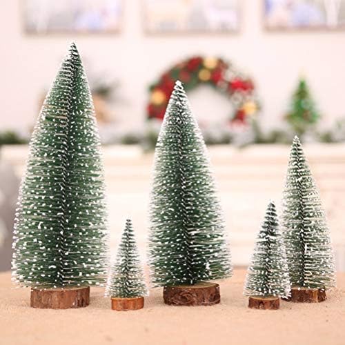 PRETYZOOM Мини Коледно Дърво с Дървена Основа Изкуствена Коледна Бор за Коледна Украса Плот на 10 см