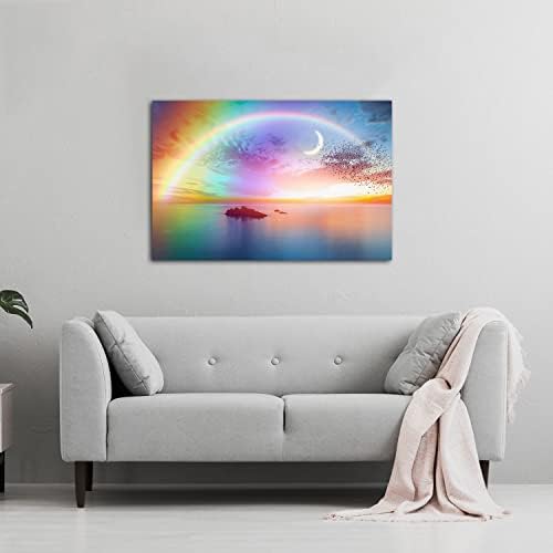 Стенно изкуство от акрил, стъкло Startonight - Rainbow, и Луната - Гланцово Произведение на Изкуството, 24 x 36 За домашен интериор, готов да бъде обесен