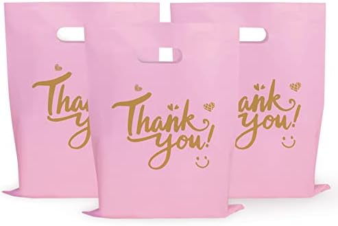 100 от опаковки, торби за пазаруване Thank You, за бутик, за Малкия бизнес, с высеченной дръжка, 12x15 см, Гланц Чанти на едро и дребно на стоки, Розово Злато, Пластмаса за Многократна употреба подаръчни торбички за