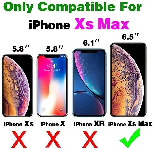Asuwish е Съвместим с iPhone Xs Max Калъф-портфейл и Защитно фолио за екран от закалено Стъкло, Държач за карти, Панти Каишка на Китката, Слот за Подложки, Калъф за мобилен телефон i X XR Xsmax 10x SX Xmax 10xs 10s