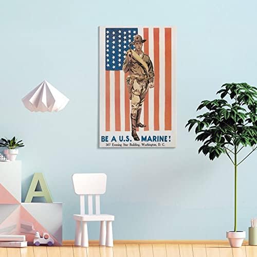Реколта Плакати на Първата световна война Вербовочный Плакат за Корпуса на морската пехота на САЩ C1918 от Джеймс Мона Платно Стенни артистични Щампи за decor Декор на ?