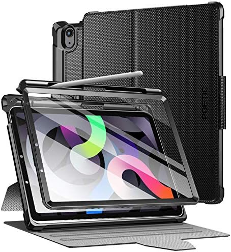 Калъф Poetic Explorer за iPad 5 Air /iPad Air 4 10,9 см, здрав калъф-книжка с 360-градусова поставка и държач за моливи, вградено защитно фолио за дисплея за iPad Air 4-ти / 5-то поколение, черен