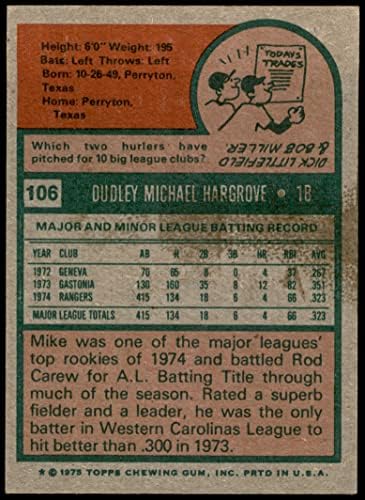 1975 Topps 106 Майк Харгроув Тексас Рейнджърс (Бейзболна картичка), БИВШ+ Рейнджърс