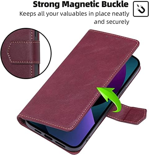 Кожен калъф SAWIDEE за iPhone 14/14 Plus/14 Pro/14 Pro Max премиум-чанта-портфейл с панти капак и държач за карти, Магнитна закопчалка, Удароустойчив калъф от TPU за жени и мъже (Цвят: че?