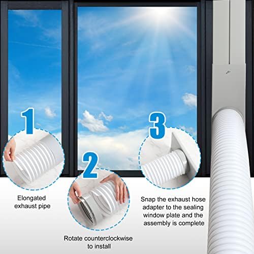Преносим Комплект за вентилация прозорци Климатик, 1 Универсален Изпускателния Маркуч с резба на часовниковата стрелка и Соединителем, Регулируема Уплътнение на прозорците и за Климатици, Плъзгащи се Прозорци