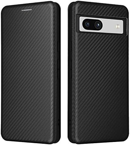 Флип-калъфи за смартфони на Google Pixel 7A Case, Луксозен Хибриден калъф, изработени от въглеродни влакна PU + TPU с пълна защита, устойчив на удари флип калъф за Google Pixel 7A Flip Cases (Цвят: черен)
