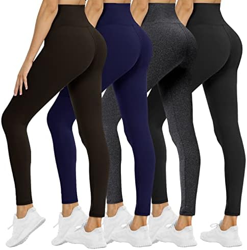 4 Опаковки Леггинсов за жени - Меки Непрозрачни Черни Панталони за йога с контрол на корема с висока талия за спортни тренировки