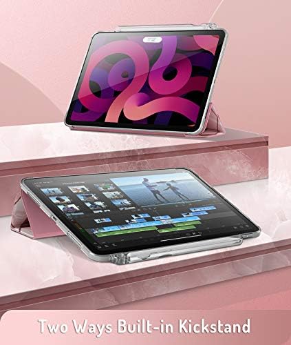 Калъф Popshine Marble Lite за iPad 5 Air /iPad Air 4 10,9 см, smart-калъф с държач за моливи, Гъвкава делото от мек прозрачен TPU, Тънка сгъваема поставка-фолио за iPad Air 4-5-то поколение, Розов Мрамор