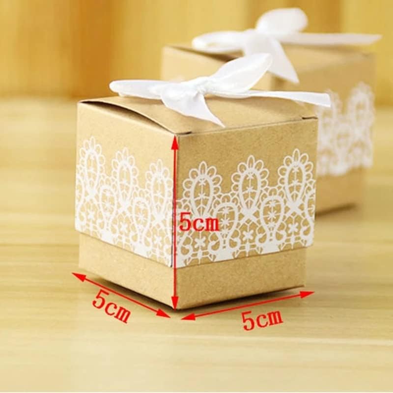 CUJUX 100 бр. крафт хартия със завързана лък, подаръчни кутии за шоколадови бонбони Направи си сам, подаръчни кутии за подаръци, сладки опаковка и панделка за украса на сватба, рожден ден