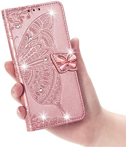 ZYZX Samsung Galaxy A71 (5G) Чанта-портфейл с 3D пеперуда и цвете, Кожен калъф-книжка с панти капак за телефон с отделения за кредитни карти, устойчив на удари Магнитен Защитен калъф за Samsung Galaxy A71 5G HZD (Кристали