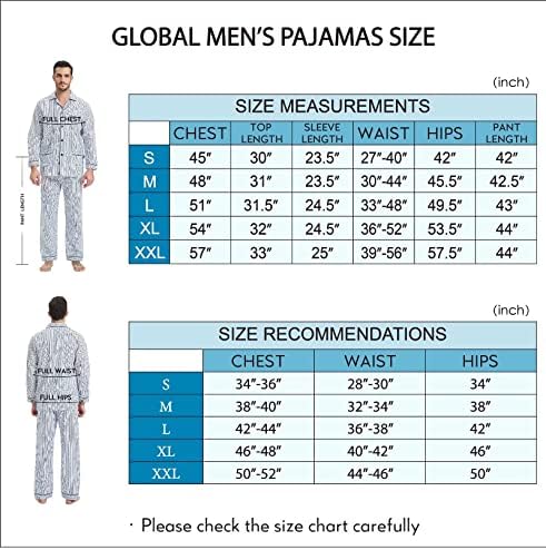 GLOBAL Мъжки Пижамный Комплект, Хлопчатобумажный Тъкани Пижамный Комплект с Завязками, Топ и Панталон /Управление