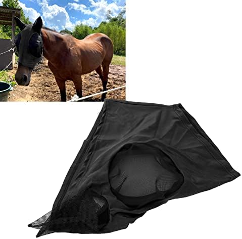 Маска за конна езда, удобна защитна маска за конски муцуни Трикотажная плат с допълнителна фина мрежа за защита на конски муцуни (черен)