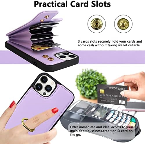 TopPerfekt за iPhone 12 и 12 Pro Калъф-портфейл с Държач за карти, Въртящи се на 360 Градуса, Държач за пръстена на Пръста си, Поставка за крака, Защитно RFID Заключване, флип-надолу Капачка от Изкуствена Кожа с Двойни