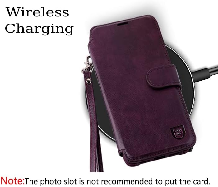 Чанта-портфейл VANAVAGY за жени и мъже, iPhone X/XS/10, Кожен калъф за мобилен телефон с панти капак iPhone X/XS/10, поддържа Безжична зареждане, оборудван с държач за карти и гривната, лилаво