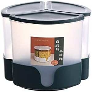 Кухненски контейнер за съхранение на ориз и зърно GRETD с въртяща се кофа за ориз с обем 5,4 л, Въртяща Дизайн, 3 отделения (Цвят: A, обем: 5,4 л)