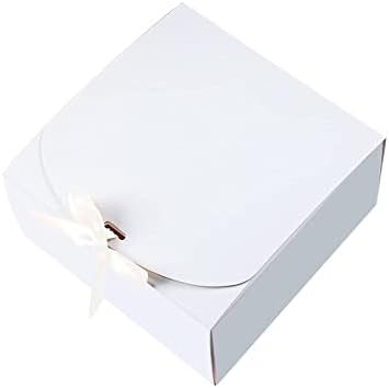 Подаръчни кутии DEEDOCHY с капаци, бяла подарък кутия с панделка и хартиена пълнител от лико на Коледа, Деня на благодарността, рожден ден, сватба 6.2 * 6.2 * 1.9 Инча (средно, бял)