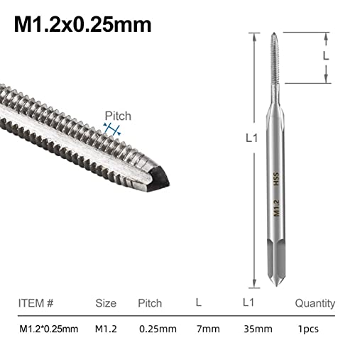 Метричен Винт метчик M1-3.5 Машинна Резба Метчик Тренировка 6542 Директен Флейтовый Штекерный Метчик Метален Метчик Ръчни инструменти 1 бр. (Цвят: M1.2x0.25 мм)